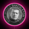 Neon sign with bold, colorful letters reading 'What Would Shackleton Do'