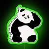 Colorful neon sign featuring a lion and panda side by side, encouraging the question of what one would rather be.