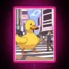 A neon pink Shibuya-style sign reading "What The Duck" in bold, cursive font.