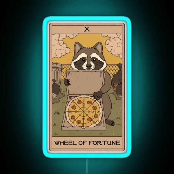 Wheel Of Fortune Raccoons Tarot RGB Neon Sign