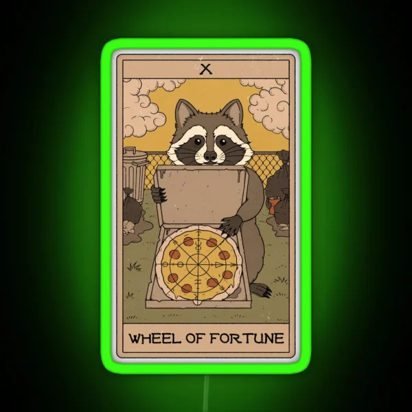 Wheel Of Fortune Raccoons Tarot RGB Neon Sign