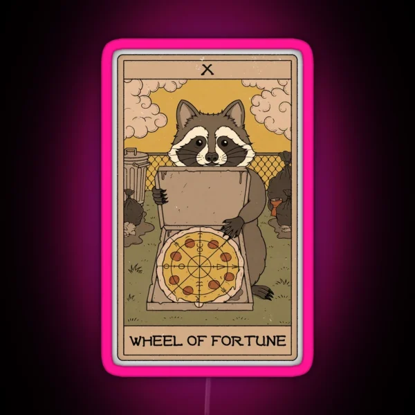 Wheel Of Fortune Raccoons Tarot RGB Neon Sign