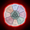 W Wheel of the year, Neon Sign, Various colorful seasons illuminated.