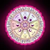 Wheel of the Year neon sign in pastel pink colors.