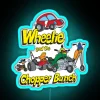 Neon sign featuring Wheelie and Chopper Bunch characters in blue.