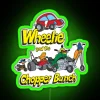 Neon sign featuring Wheelie and the Chopper Bunch characters in bright green and RGB colors.