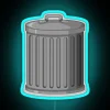 Neon-colored trash bin in a vibrant, digital art style.