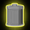 Yellow wheelie bin with neon sign next to it amidst trash and garbage.
