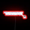 Korean language learning warning sign with RGB neon lights.