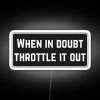 Neon LED sign with a motorcycle helmet design featuring a throttle concept in a cool, white glow.