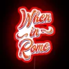 Neon sign in Rome with colorful RGB lighting at night.