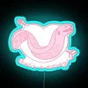 Neon sign depicting an eel biting someone's knee in the ocean, with vibrant blue and RGB colors.