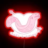 Colorful neon sign featuring an eel biting a person's knee while swimming in the sea.