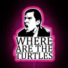 Michael Scott's colorful neon sign reading 'Where are the turtles'