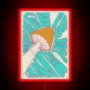 Neon sign with psychedelic mushroom design, vibrant colors and futuristic feel