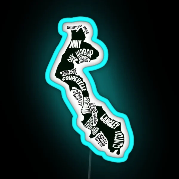 Whidbey Island Map RGB Neon Sign