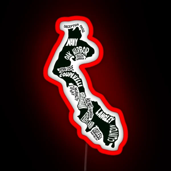 Whidbey Island Map RGB Neon Sign