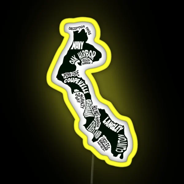 Whidbey Island Map RGB Neon Sign