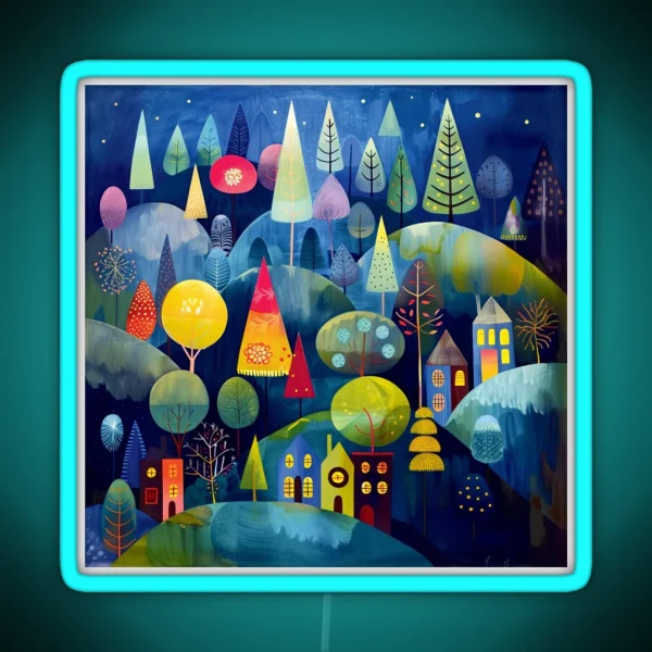 Whimsical Colorful Christmas Night Scene RGB Neon Sign