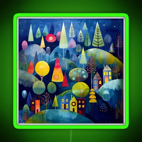 Whimsical Colorful Christmas Night Scene RGB Neon Sign