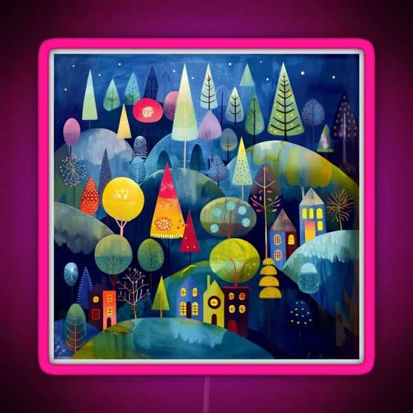 Whimsical Colorful Christmas Night Scene RGB Neon Sign