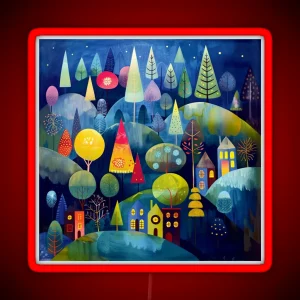 Whimsical Colorful Christmas Night Scene RGB Neon Sign