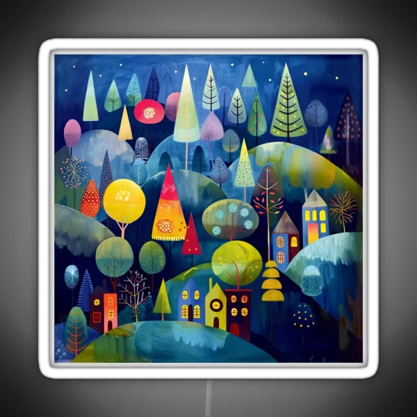 Whimsical Colorful Christmas Night Scene RGB Neon Sign