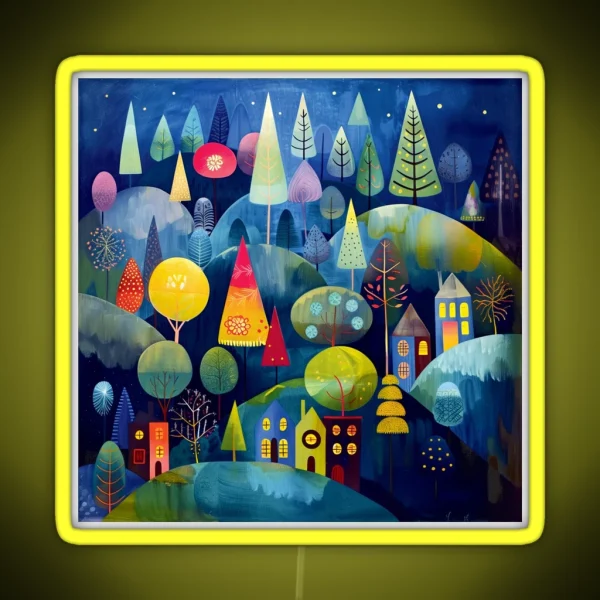 Whimsical Colorful Christmas Night Scene RGB Neon Sign