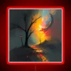 Neon sign with a whimsical, painterly lighting effect in a red color scheme, evoking a sense of mystique.
