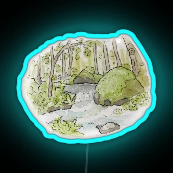 Whimsical Stream In The Woods Illustration In RGB Neon Sign