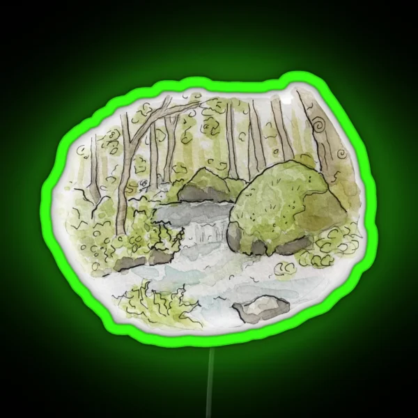 Whimsical Stream In The Woods Illustration In RGB Neon Sign