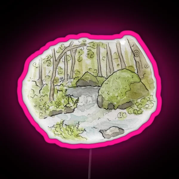 Whimsical Stream In The Woods Illustration In RGB Neon Sign
