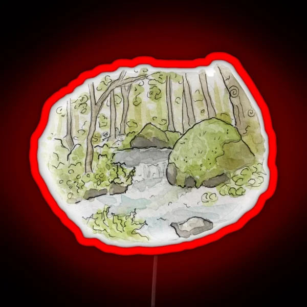 Whimsical Stream In The Woods Illustration In RGB Neon Sign