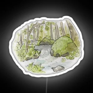 Whimsical Stream In The Woods Illustration In Watercolor RGB Neon Sign