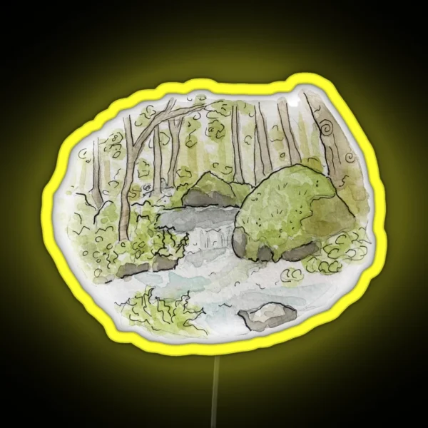 Whimsical Stream In The Woods Illustration In RGB Neon Sign