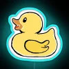 Vibrant yellow rubber ducky sketch under neon lights.