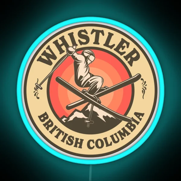 Whistler BC Ski Retro Badge RGB Neon Sign