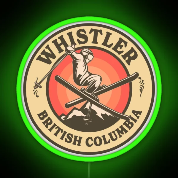 Whistler BC Ski Retro Badge RGB Neon Sign