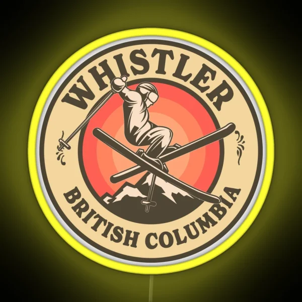 Whistler BC Ski Retro Badge RGB Neon Sign