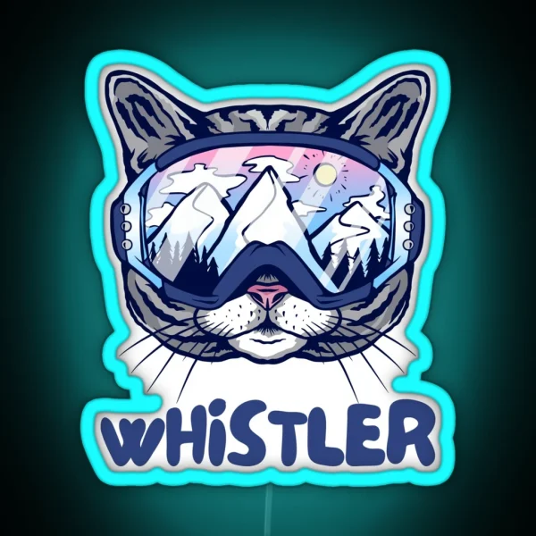 Whistler Blackcomb Canada Cat Skier Snowboarder RGB Neon Sign