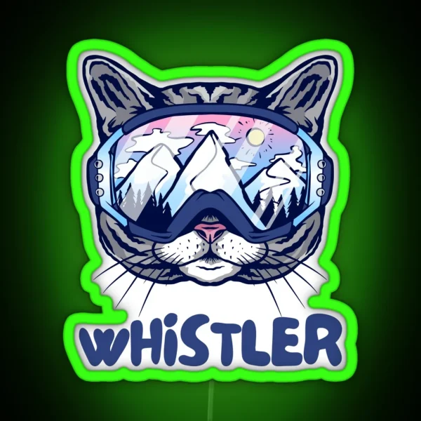 Whistler Blackcomb Canada Cat Skier Snowboarder RGB Neon Sign