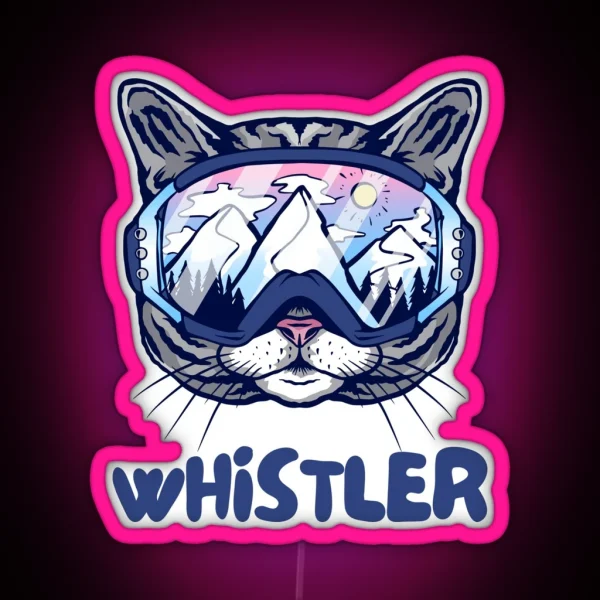 Whistler Blackcomb Canada Cat Skier Snowboarder RGB Neon Sign