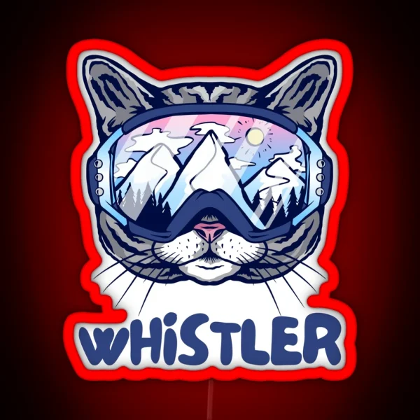 Whistler Blackcomb Canada Cat Skier Snowboarder RGB Neon Sign