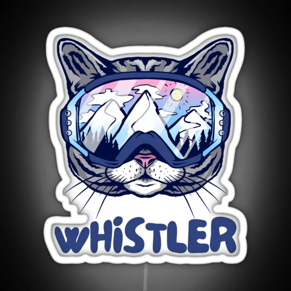 Whistler Blackcomb Canada Cat Skier Snowboarder RGB Neon Sign