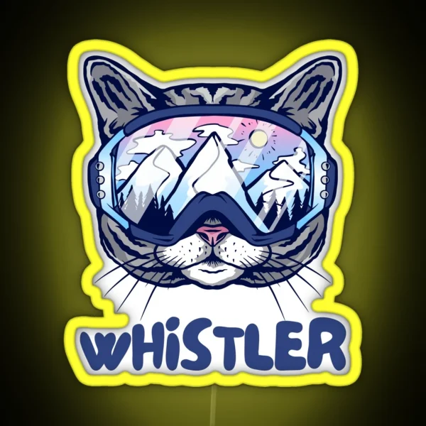 Whistler Blackcomb Canada Cat Skier Snowboarder RGB Neon Sign