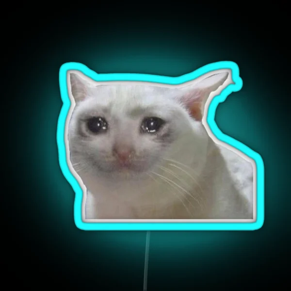 White Crying Cat Meme RGB Neon Sign