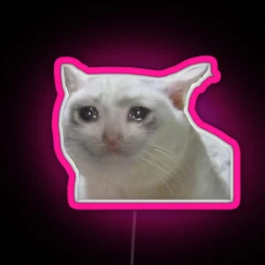 White Crying Cat Meme RGB Neon Sign