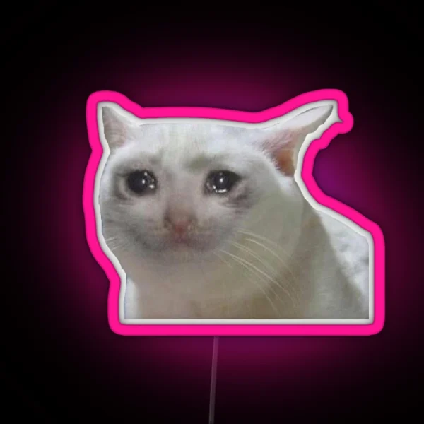 White Crying Cat Meme RGB Neon Sign