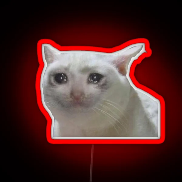 White Crying Cat Meme RGB Neon Sign