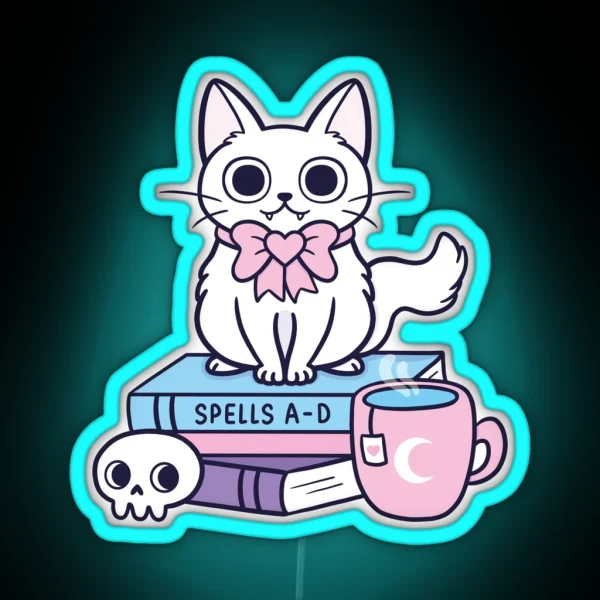 White Feline Familiar 02 Nikury RGB Neon Sign